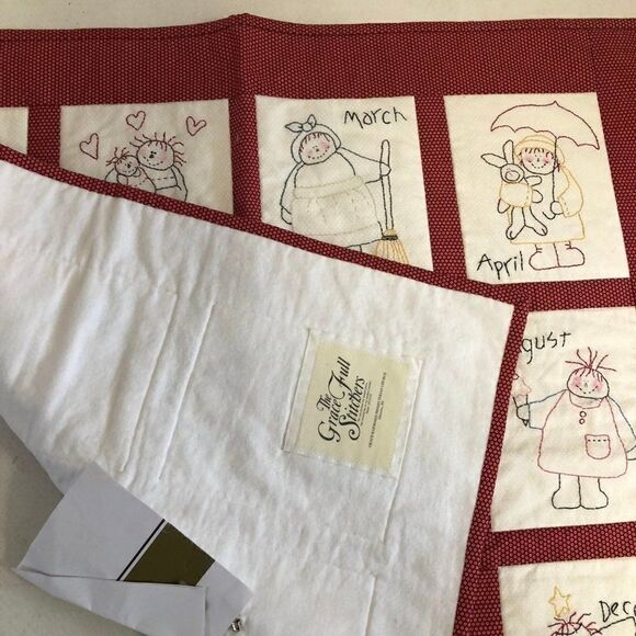 Handmade Kids Quilt 12 Months Embroidery Calendar Vintage Theme - Picture 7 of 8